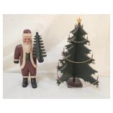 Wood Carved Santa Claus and Christmas Tree