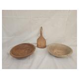 2 Antique Munising Wood Bowls, Butter Spatula