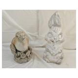 Concrete Yard Art Bird and Rabbit