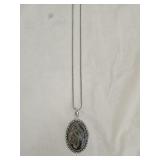 German Silver Agate Gemstone Pendant Necklace