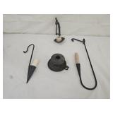 Antique Primitive Iron Candle Holders, Oil Lamp
