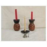 Hand Forged Iron and Wood Carved Candle Holders