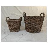 2 Antique Wicker Hand Woven Baskets