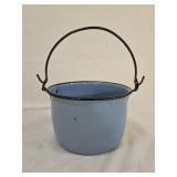 Vintage Blue Enamel Graniteware Berry Pail