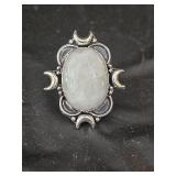 German Silver Rainbow Moon Stone Ring