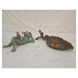 Frog and Cast Iron Leaf Bird Feeder