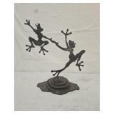 Signed Iron Dancing Frogs Yard Art