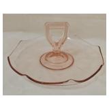 Pink Depression Handled Tidbit Serving Dish