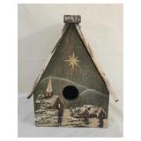 Vintage Hand Painted Christmas Scene Birdhouse