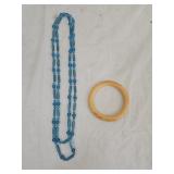 Vtg Bakelite Bangle Bracelet, Glass Bead Necklace