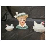 2 Westmoreland Hen on Nests, Napco Head Vase