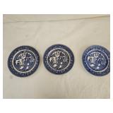 3 Vintage Blue Willow Transferware Plates