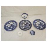 Vintage Blue Willow Transferware Plates and Bowl