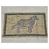 23" x 39" Folk Art Collie Dog Wool Hook Rug