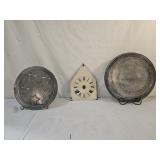 Primitive Folk Art Tin Trays, Clock Face, Easels