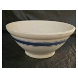 13" Antique Vintage Blue Striped Stoneware Bowl