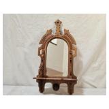 Antique Carved Walnut Victorian Wall Mirror Shelf