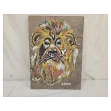 Folk Art Painted on Wood Lion Head by K Hurd