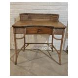 Antique Oak and Wicker Writing Desk
