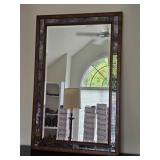 Mid Century Modern Walnut Mosaic Beveled Mirror