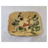 5" Marti McCoy Folk Art Deer Glazed Redware Dish