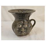 6" M Crocker Folk Art Redware Ugly Face Spittoon