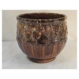 7.5" Vintage Brown Glazed Pottery Jardeniere