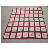 Vintage 69" x 69" Handmade Redwork Quilt