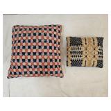 2 Vintage Folk Art Coverlet Pillows