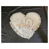 10" Vintage Embroidered Heart Shaped Pillow