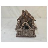 Rustic Twig and Bark Birdhouse with Carved Bird
