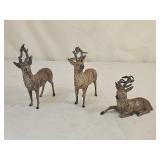 3 German Putz Cast Metal Christmas Reindeer