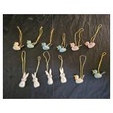 12 Vintage German Mini HP Wood Ornaments