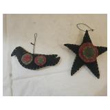 Folk Art Wool Bird and Star Ornaments