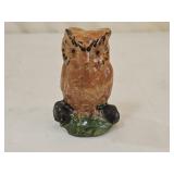 3.5" M Shooner Folk Art Redware Pottery Owl