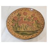 11" M Shooner Folk Art Redware Pottery Plate