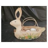 Vintage Folk Art Hand Painted Rabbit Easter Basket