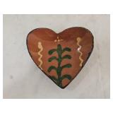 5" M Shooner Folk Art Heart Redware Pottery Dish