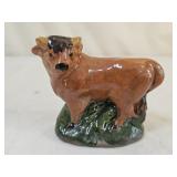 3.5" M Shooner Folk Art Redware Pottery Cow
