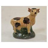 3.5" M Shooner Folk Art Redware Pottery Cow