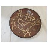 9" Wisconsin Pottery Folk Art Glazed Redware Plate