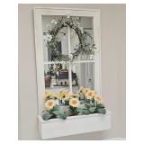 Rustic White Window Frame Wall Mirror with Planter