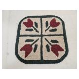 Primitive Folk Art Red Tulip Hook Rug