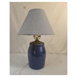 Vintage Blue Stoneware Crock Lamp