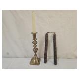 Early Amer. Beehive Brass Candle Holder, Candles