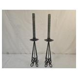 2 Early American Wrought Iron Candle Holders