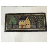 Primitive Folk Art Salt Box Scene Hook Rug