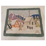 Primitive Folk Art Winter Scene Hook Rug