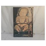 Folk Art Baby in Red Chair Print on Canvas