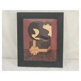 Warren Kimble Cat On a Box Folk Art Framed Print